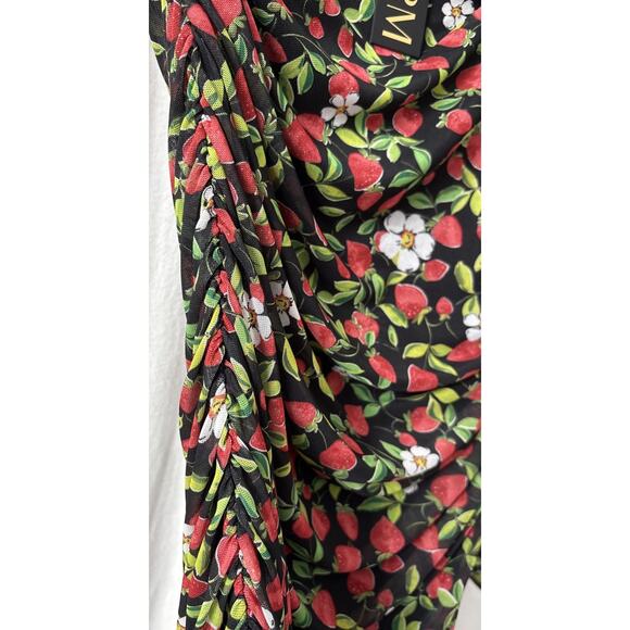 NWT AFRM Noir Strawberry Floral Print Mesh Sexy Dress Ruched Body Con Size L - Picture 7 of 14
